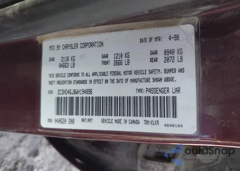 1998 Chrysler Concorde Lx from USA, damaged, VIN 2C3HD46J8WH194896